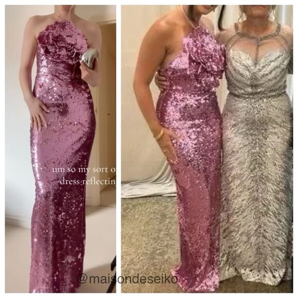 Lovers and Friends Maxi Dress Pink Sequin Lilium Gown Rosette Floral size XS - Picture 2 of 12